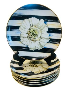 MACKENZIE CHILDS Set Of 6 Thistle & Bee The Bride 8.5” Salad Plates Flower